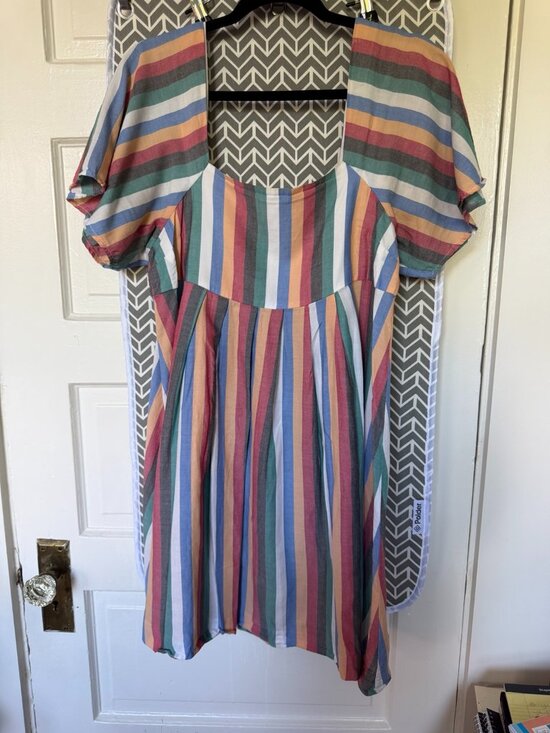 Madewell Dresses & Skirts - Madewell Striped Mini Dress Size M Rainbow Stripe Short Sleeve